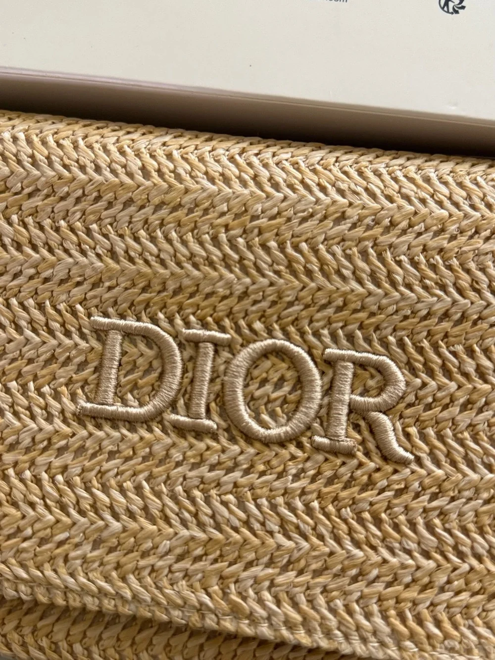 DIOR Natural Raffia Foldover Clutch - Beige